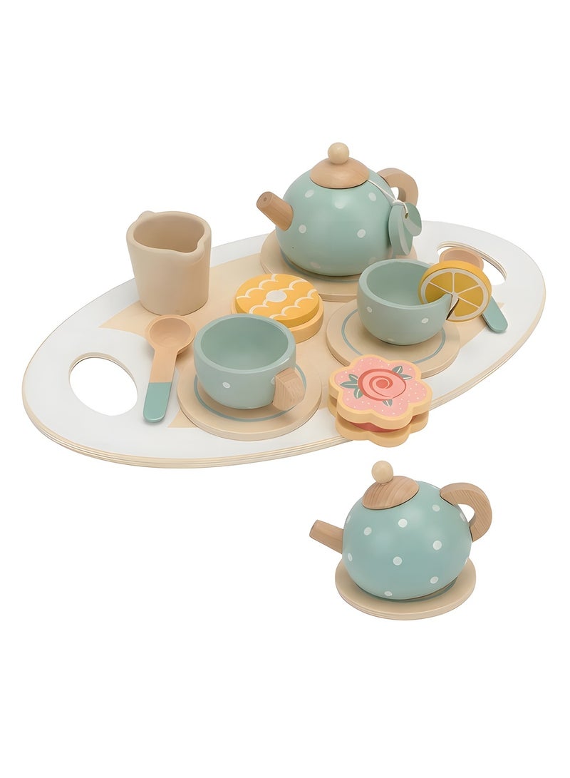 بيوينتي مجموعة شاي خشبية للفتيات والفتيان الصغار، ألعاب شاي خشبية مع إبريق شاي وأكواب، مجموعة شاي للأطفال مع ملحقات مطبخ لعب الشاي لحفلات الشاي، لعبة مطبخ الأميرات لحفلات الشاي للتظاهر باللعب. - Image 1