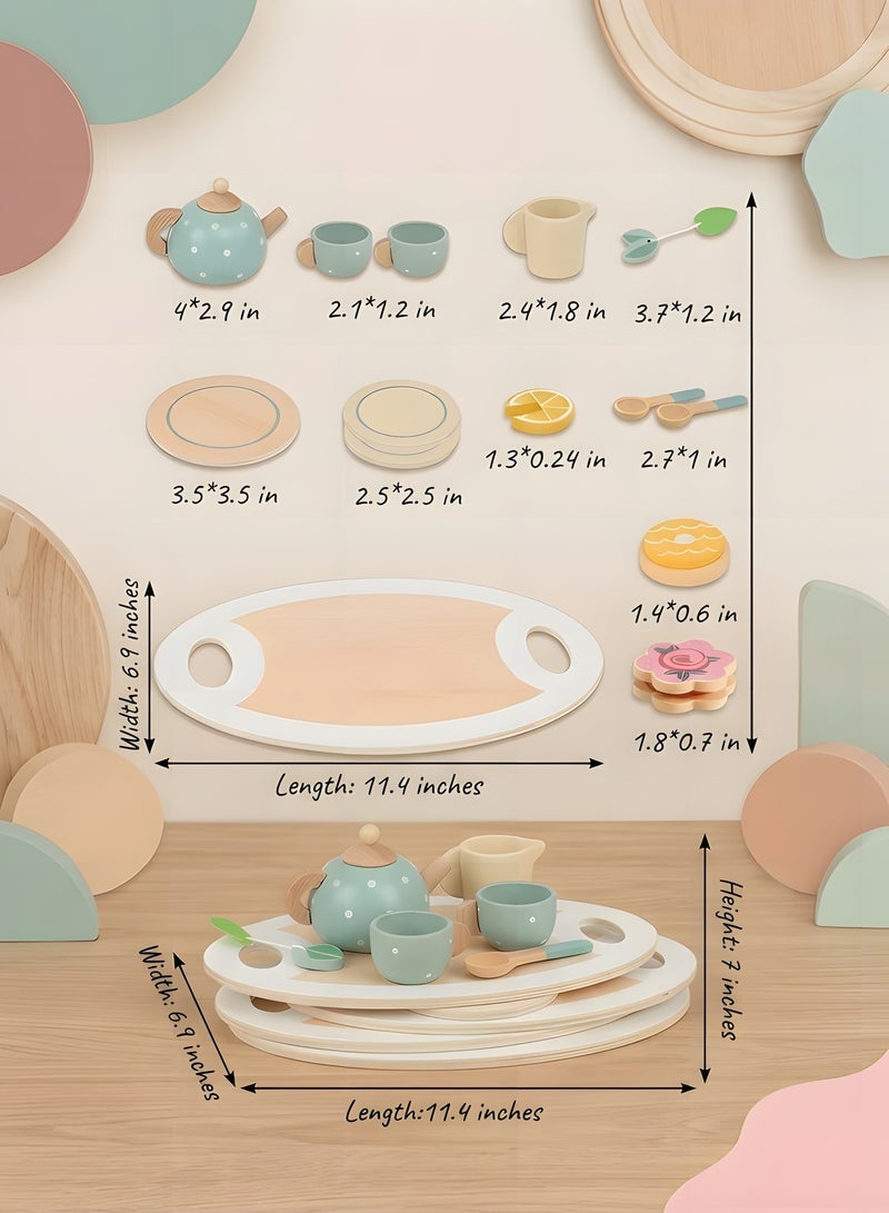 بيوينتي مجموعة شاي خشبية للفتيات والفتيان الصغار، ألعاب شاي خشبية مع إبريق شاي وأكواب، مجموعة شاي للأطفال مع ملحقات مطبخ لعب الشاي لحفلات الشاي، لعبة مطبخ الأميرات لحفلات الشاي للتظاهر باللعب. - Image 2