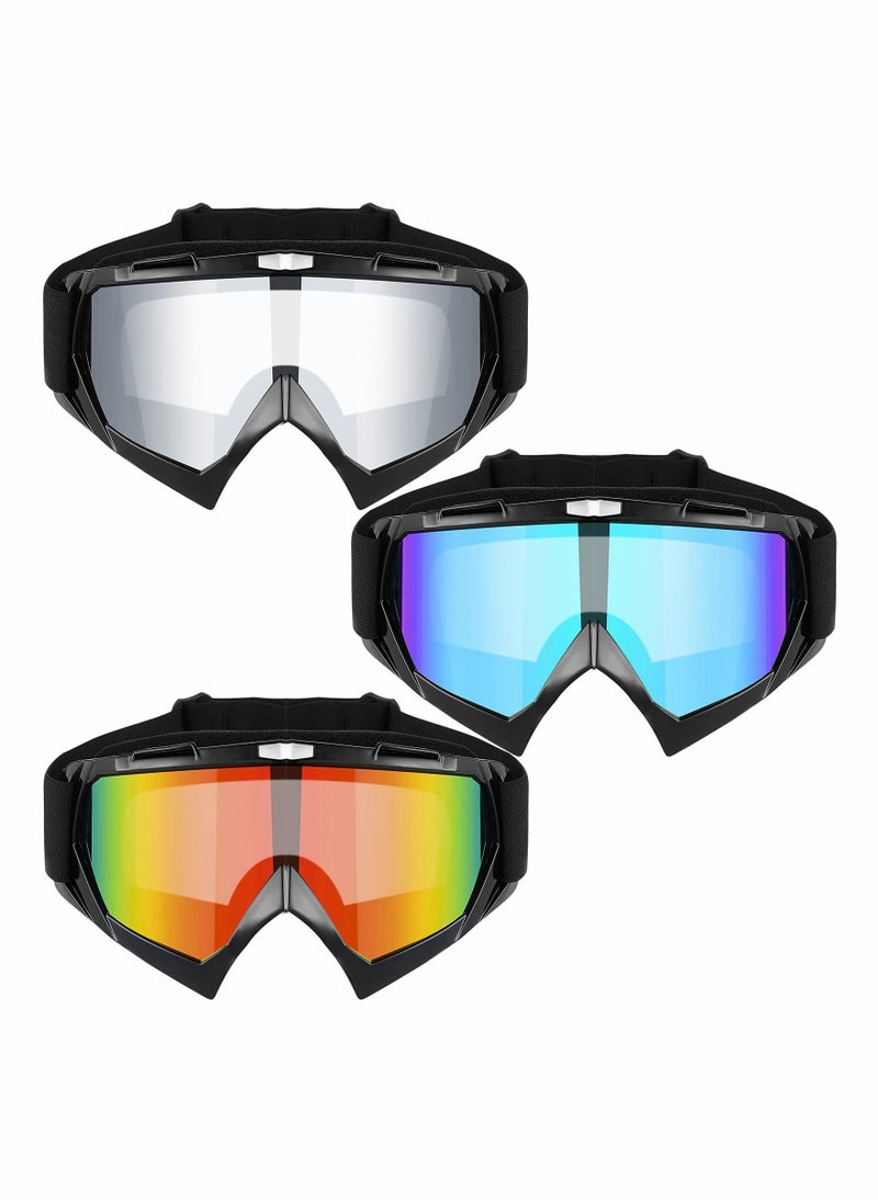 SYOSI - 3Pcs Motorcycle Goggles Dirt Bike Goggles Motocross Goggles Windproof ATV Goggles Offroad Riding Dustproof Racing Scratch Resistant Ski Protective Safety Glasses Anti UV Dustproof Anti Fog - Image 1