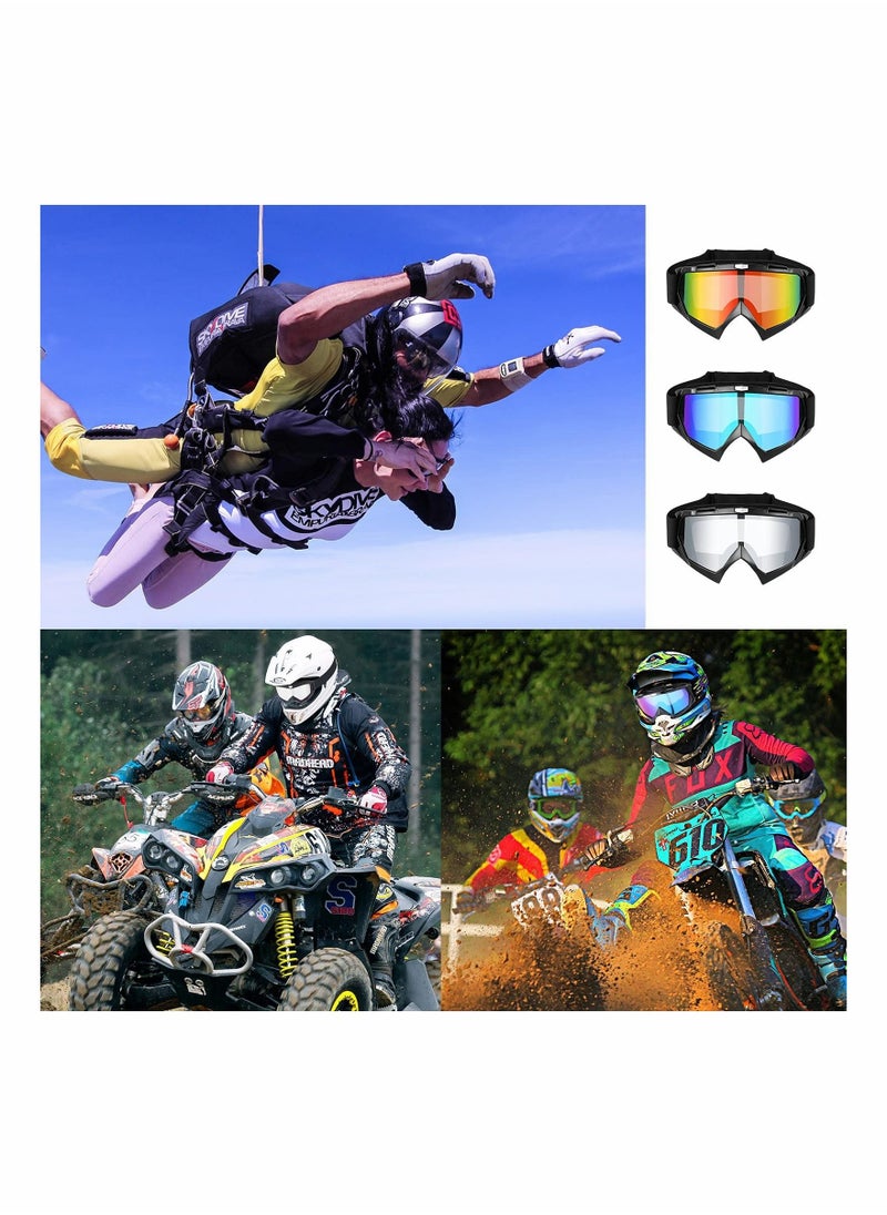 SYOSI - 3Pcs Motorcycle Goggles Dirt Bike Goggles Motocross Goggles Windproof ATV Goggles Offroad Riding Dustproof Racing Scratch Resistant Ski Protective Safety Glasses Anti UV Dustproof Anti Fog - Image 1