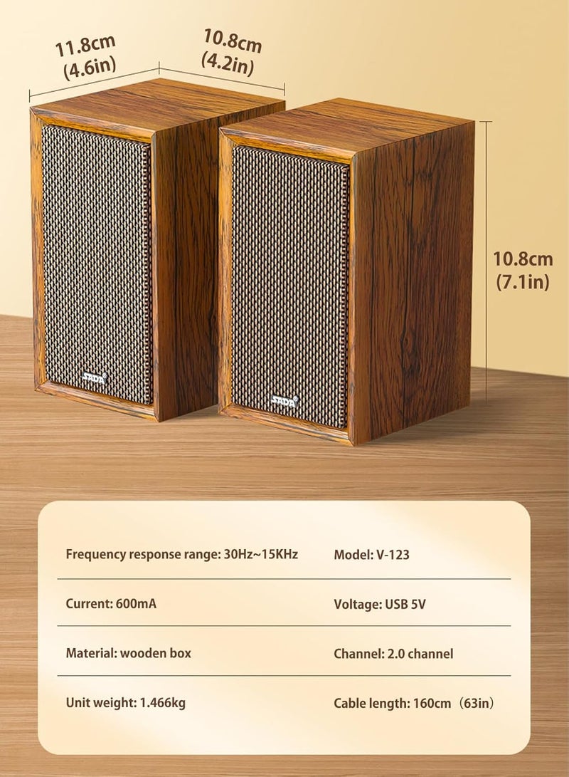 Desktop Computer Speaker Surround Sound 2.0 Stereo,Classic Solid Wood PC Speakers,Two Linking Methods, Bluetooth 5.0 and Wired Link (3.5mm Connector UBS Powered),Adapts to Multiple Scenes - Image 2