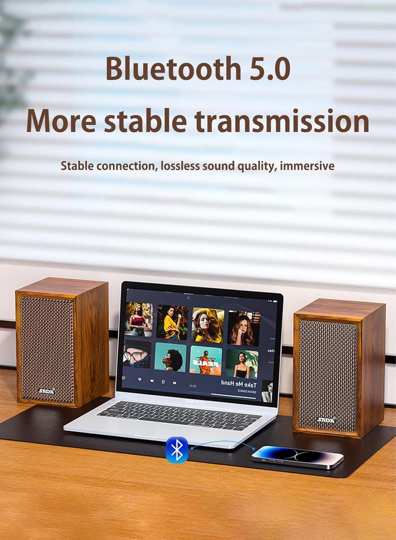 Desktop Computer Speaker Surround Sound 2.0 Stereo,Classic Solid Wood PC Speakers,Two Linking Methods, Bluetooth 5.0 and Wired Link (3.5mm Connector UBS Powered),Adapts to Multiple Scenes - Image 5