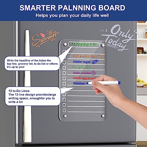 Pasenhome 2 Pcs Acrylic Magnetic Dry Erase Board for Fridge, 12"X6" Clear Magnetic to Do List White Board, Acrylic Dry Erase to Do List for Refrigerator, Magnet Whiteboard with 6 Markers - Image 2
