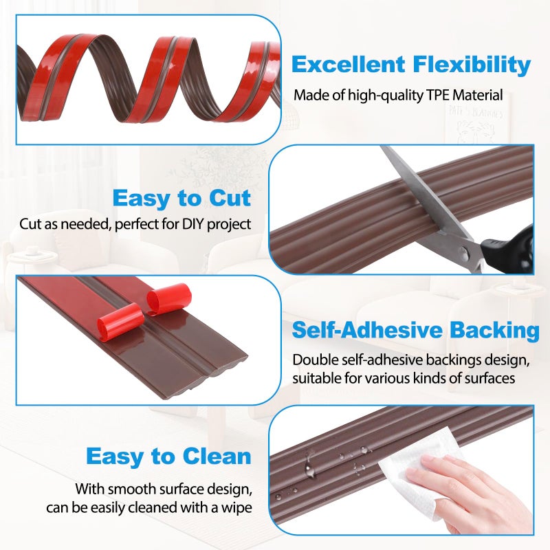 Heonay Wall Corner Protector Peel and Stick Corner Trim Molding Flexible Inside & Outside Wall Edge Guard Self Adhesive Moulding Trim for Edge Use, Brown, 0.8â€ W x 10â€™ L - Image 2