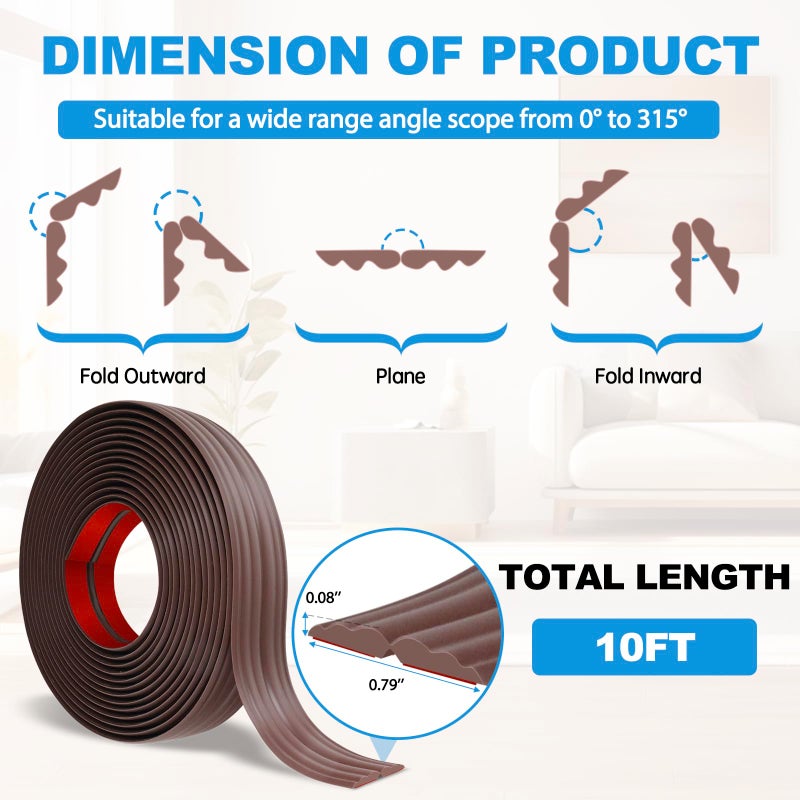 Heonay Wall Corner Protector Peel and Stick Corner Trim Molding Flexible Inside & Outside Wall Edge Guard Self Adhesive Moulding Trim for Edge Use, Brown, 0.8â€ W x 10â€™ L - Image 5