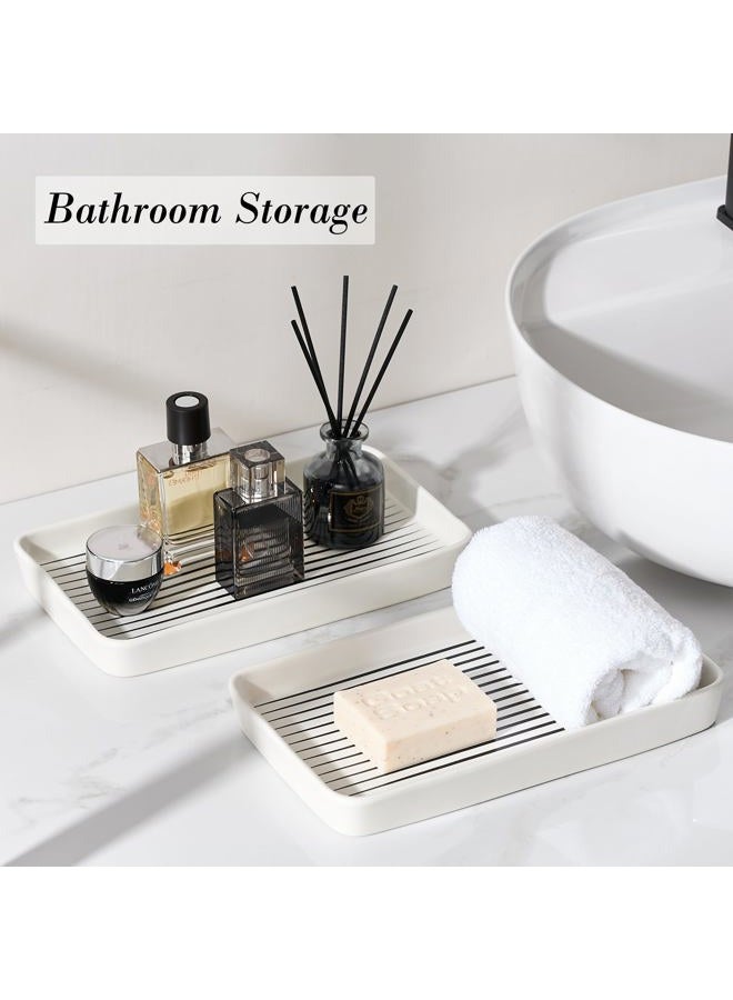 Pottify Bathroom Vanity Tray for Countertop,2PC Rectangle Striped Tray,Decorative Bathroom Organizer for Scrubber, Lotion Bottles, Perfume, Jewelry, Candle, Key Trinket Ring(Large,White) - Image 4