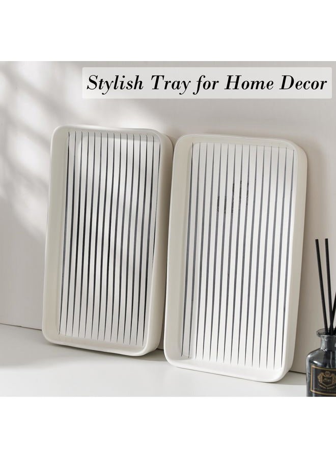 Pottify Bathroom Vanity Tray for Countertop,2PC Rectangle Striped Tray,Decorative Bathroom Organizer for Scrubber, Lotion Bottles, Perfume, Jewelry, Candle, Key Trinket Ring(Large,White) - Image 5