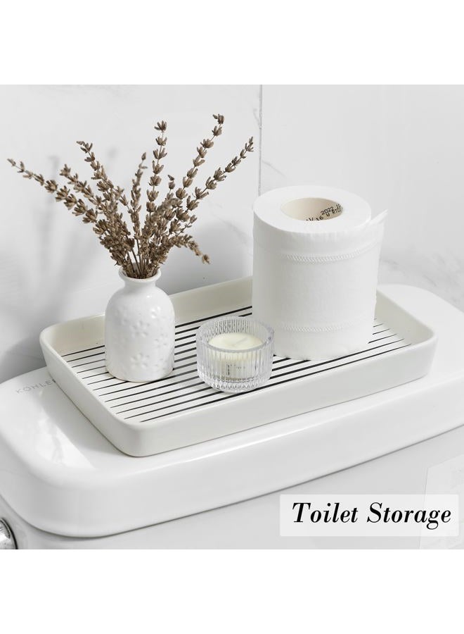 Pottify Bathroom Vanity Tray for Countertop,2PC Rectangle Striped Tray,Decorative Bathroom Organizer for Scrubber, Lotion Bottles, Perfume, Jewelry, Candle, Key Trinket Ring(Large,White) - Image 3