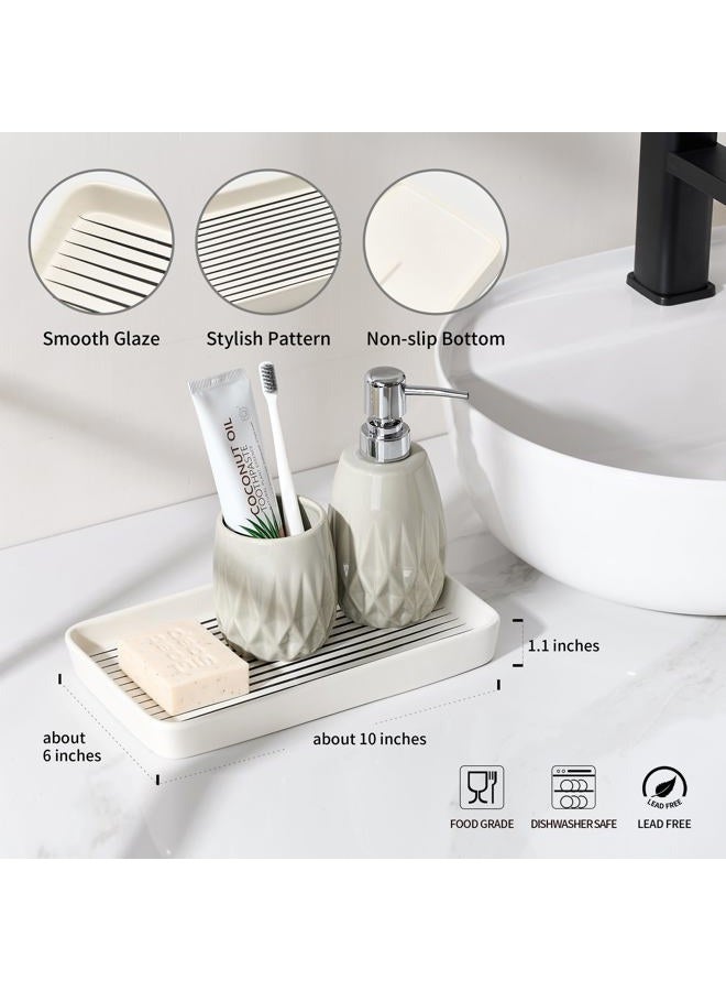 Pottify Bathroom Vanity Tray for Countertop,2PC Rectangle Striped Tray,Decorative Bathroom Organizer for Scrubber, Lotion Bottles, Perfume, Jewelry, Candle, Key Trinket Ring(Large,White) - Image 2