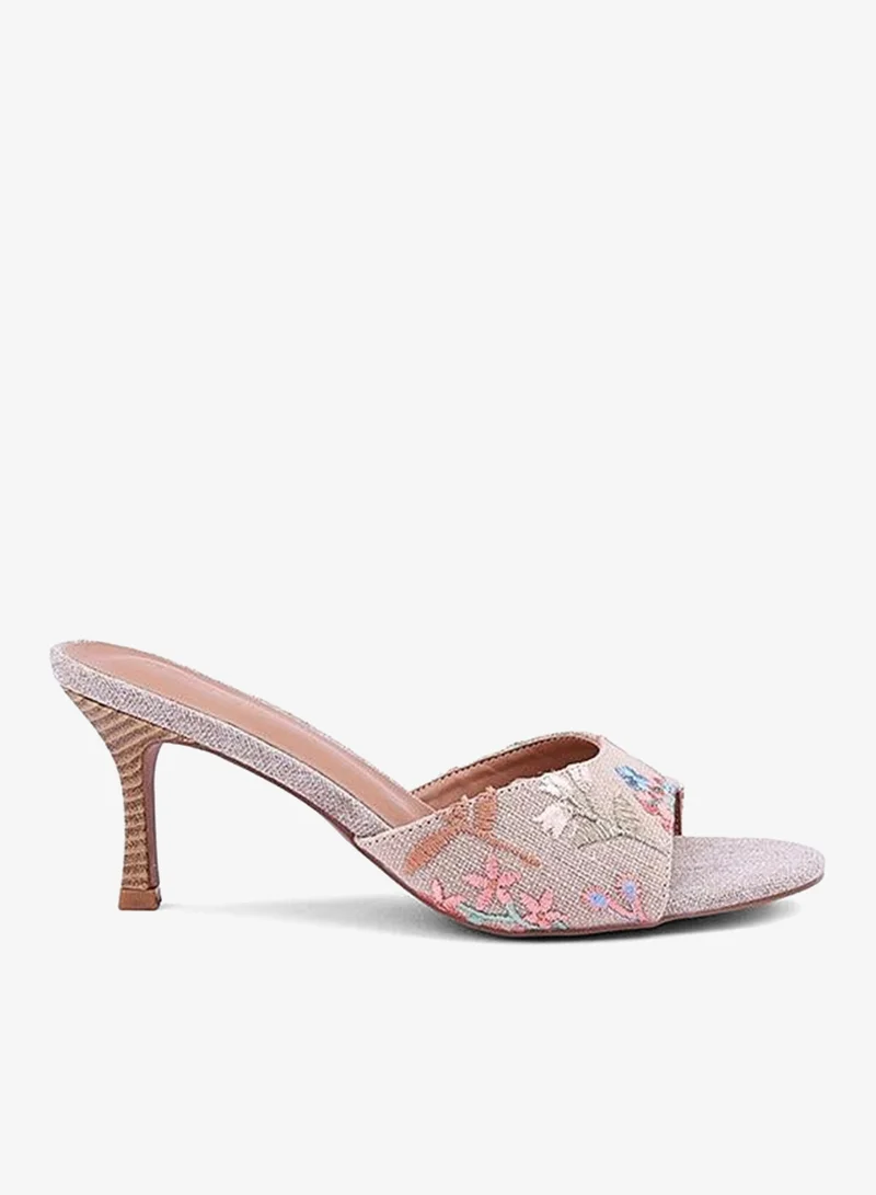 IconStyle Embroidered Open-Toe Mule Heels