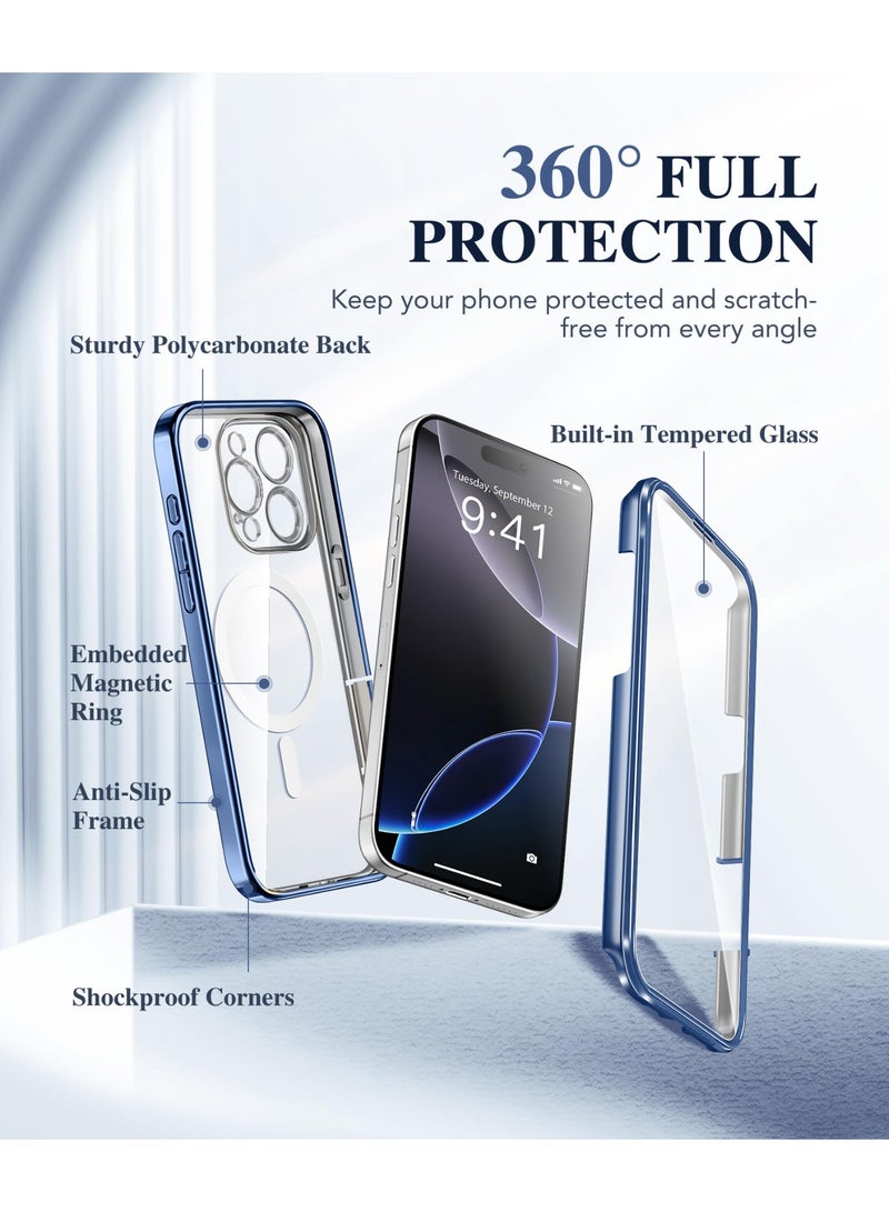 بيرفي جراب مغناطيسي لهاتف iPhone 16 Pro، متوافق مع Magsafe، واقي شاشة مدمج من الزجاج المقوى 9H وحماية مطورة للكاميرا، جراب هاتف مقاوم للصدمات مطلي بالكامل لهاتف 16 Pro مقاس 6.3 بوصة، أزرق - Image 3