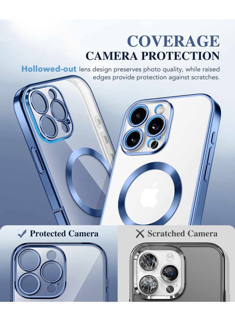 بيرفي جراب مغناطيسي لهاتف iPhone 16 Pro، متوافق مع Magsafe، واقي شاشة مدمج من الزجاج المقوى 9H وحماية مطورة للكاميرا، جراب هاتف مقاوم للصدمات مطلي بالكامل لهاتف 16 Pro مقاس 6.3 بوصة، أزرق - Image 4