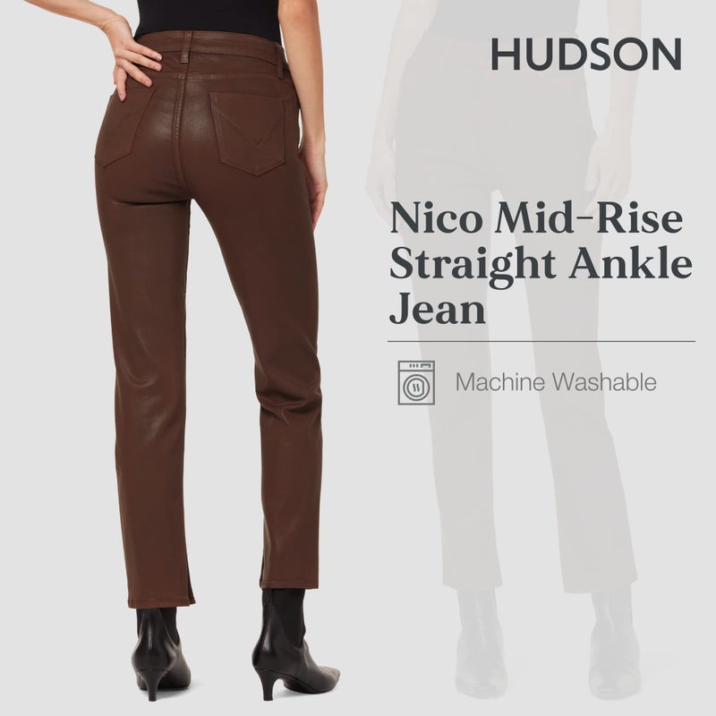 Hudson Jeans Women's Nico Mid Rise, Straight, Ankle Jean, Coated Tortoise SH, 34 - Image 3