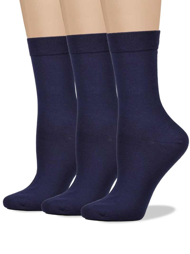 COTTON DAY Women's Soft Combed Cotton Dress Socks Seamless Toe (Navy Blue 9-11) - Image 1
