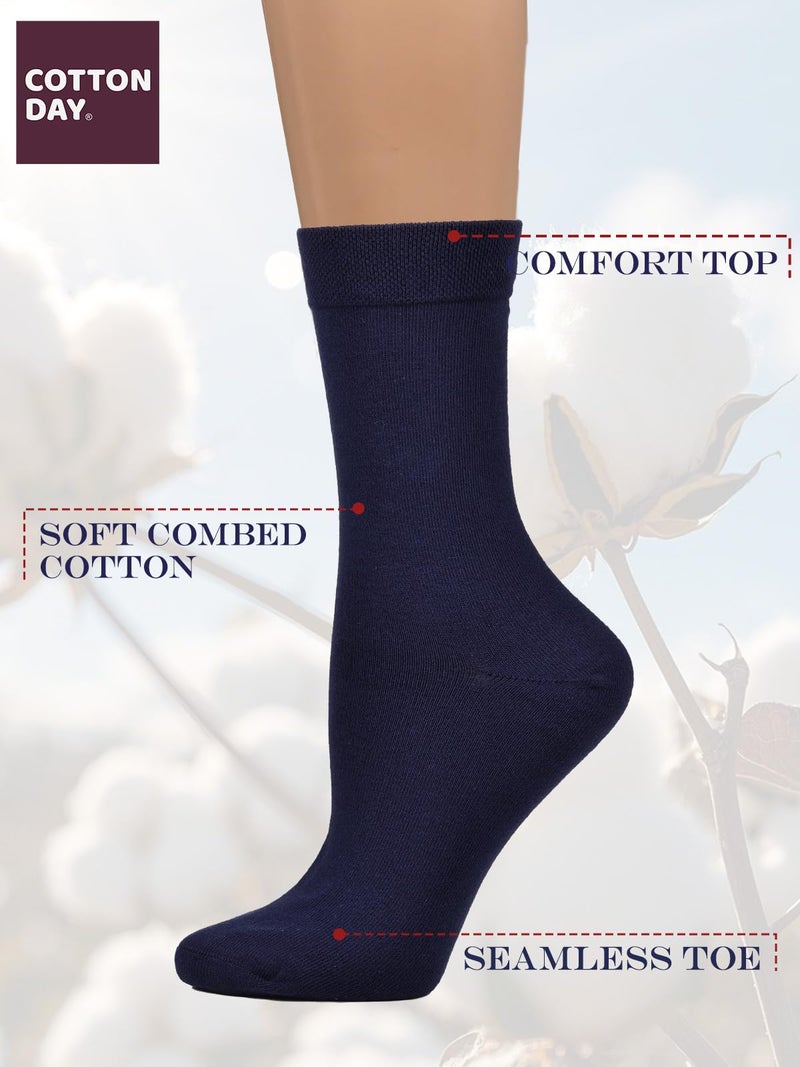 COTTON DAY Women's Soft Combed Cotton Dress Socks Seamless Toe (Navy Blue 9-11) - Image 3