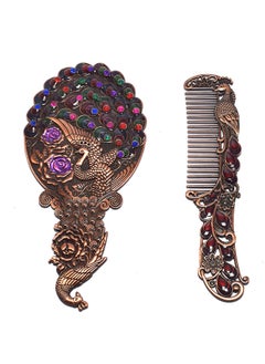 immatgar immatgar pharaonic Peafowl makeup pocket mirror with comb ancient Egyptian souvenirs gifts for women and mother from Egypt (Peafowl 10 - Burnt Red2 - 13.5 CM Tall) 