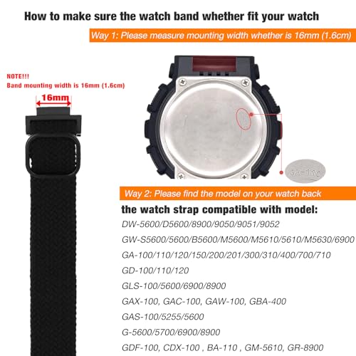 Abanen Stretchy Solo Loop Watch Bands for Casio G-SHOCK DW-5600/8900, Soft Elastic Adjustable Braided Wristband Strap with Adjustable Buckle for Casio GA-100/GW-B5600/GB-5600 (Denim Colorful) - Image 2