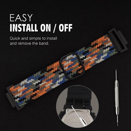 Abanen Stretchy Solo Loop Watch Bands for Casio G-SHOCK DW-5600/8900, Soft Elastic Adjustable Braided Wristband Strap with Adjustable Buckle for Casio GA-100/GW-B5600/GB-5600 (Denim Colorful) - Image 5
