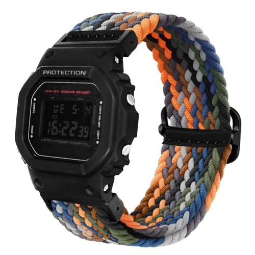 Abanen Stretchy Solo Loop Watch Bands for Casio G-SHOCK DW-5600/8900, Soft Elastic Adjustable Braided Wristband Strap with Adjustable Buckle for Casio GA-100/GW-B5600/GB-5600 (Denim Colorful) - Image 3