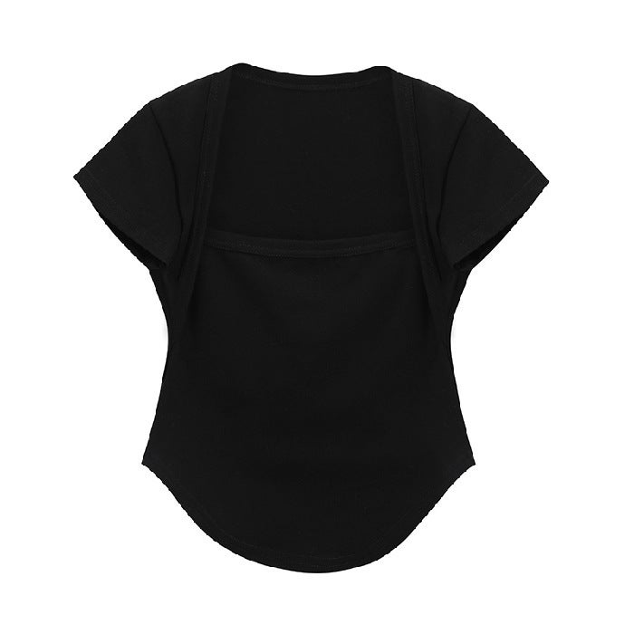 White Square-Neck Short-Sleeve T-Shirt for Women, 2025 Summer New Style, Sexy and Slim-Fitting Design Top, Base Shirt - Image 1