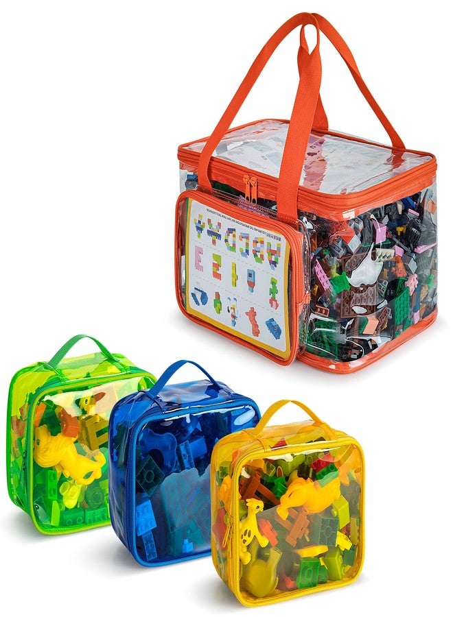 Rexmica 4 Packs Toy Storage Bag for Building Bricks, Waterproof Clear Toy Organizer Case for Magnetic Tiles, Board Games, Puzzles, Building Blocks Travel Carrying Bag - Image 1