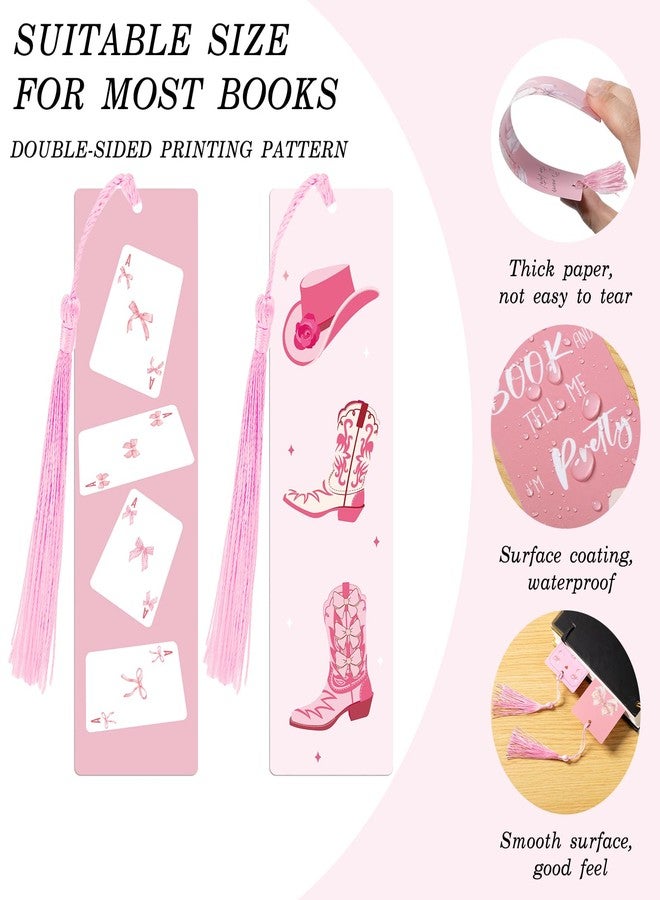 WSICSE 12PCS Pink Bow Bookmarks, Paper Bookmark with Tassels, Funny Bookmarks for Book Lovers Gifts, Double-Sided Colorful Cute Book Marks for Women, Book Accessories, Classroom Reading Supplies - Image 2