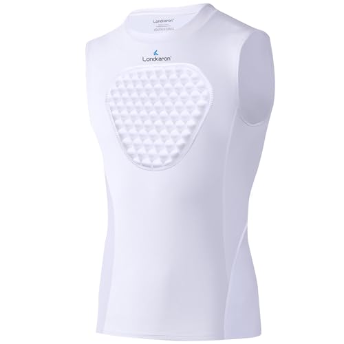 Londkaron Youth Elite Chest Protector Shirt, Padding on Chest for Baseball, Softball & Football (Small, White) - Image 1