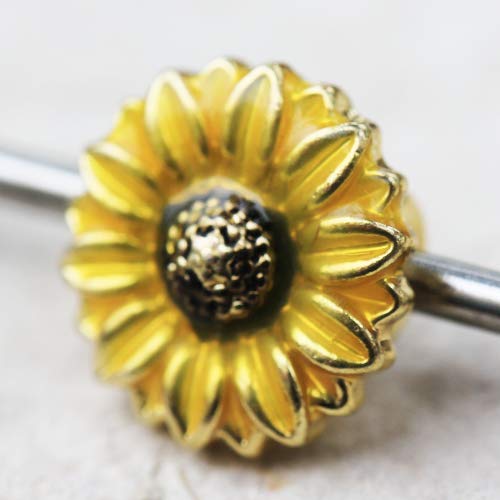 Pierced Owl 316L Stainless Steel Sunflower Industrial Barbell - Image 2