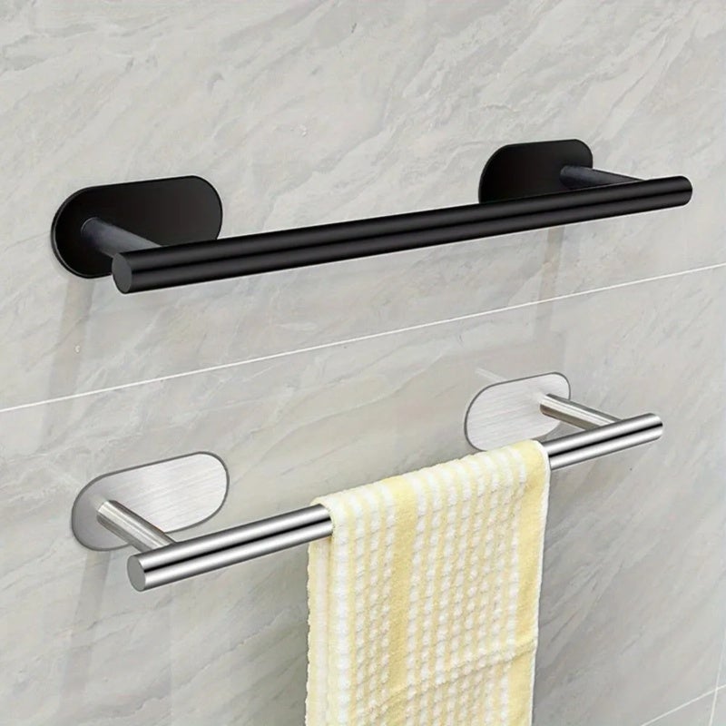 Stainless Steel Towel Holder 41x4.5x8cm Self-Adhesive Rail - Puncture-Resistant Durable Design for Bathroom Home Organization Black - Image 5
