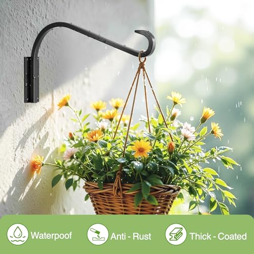 saffruff 12 Inch 2 Pack Plant Hangers for Indoor/Outdoor Wall Mount - Heavy Duty Hanging Plant Holder & Bird Feeder Hooks, Decorative Black Metal Wall Hangers for Plants, Flower Baskets - Image 2