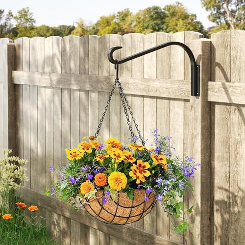 saffruff 12 Inch 2 Pack Plant Hangers for Indoor/Outdoor Wall Mount - Heavy Duty Hanging Plant Holder & Bird Feeder Hooks, Decorative Black Metal Wall Hangers for Plants, Flower Baskets - Image 3