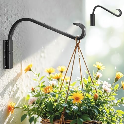 saffruff 12 Inch 2 Pack Plant Hangers for Indoor/Outdoor Wall Mount - Heavy Duty Hanging Plant Holder & Bird Feeder Hooks, Decorative Black Metal Wall Hangers for Plants, Flower Baskets - Image 1