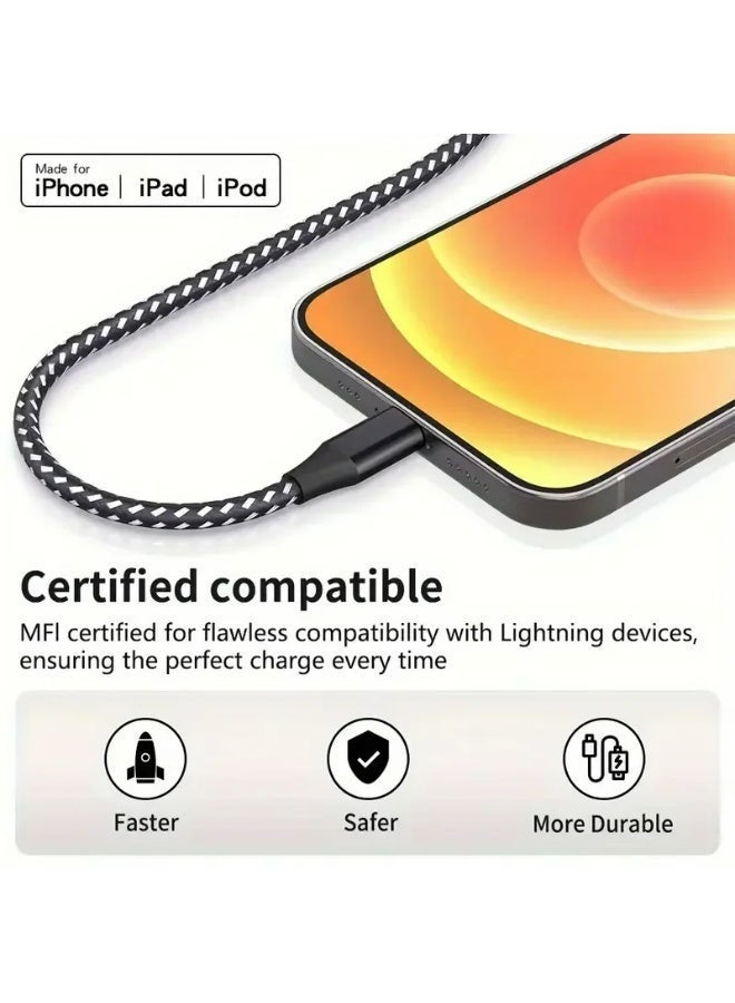 Apluynm iPhone Charger 1M Apple MFi Certified Fast Charging Lightning Cable Nylon Braided High Speed Transfer Cord for iPhone 14 13 12 11 Pro Max XR XS X 8 7 6 Plus iPad and More - Image 4