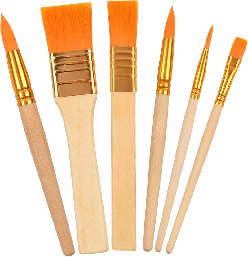 YILANJIN 6 Pieces Paint Brush Set, Nylon Hair Painting Brushes for Acrylic, Oil Paint, Watercolor, Canvas, Wooden Short Stick Drawing Brushes, Art Paintbrushes for Kids and Adults (Yellow) - Image 1