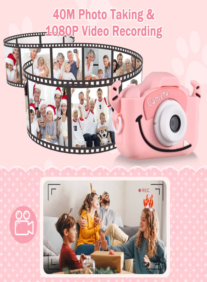 Mini Cartoon Kids Digital Camera 1080P Digital Video Camera for Kids Dual Lens 2.0 Inch IPS Screen Built-in Battery Cute Photo Frames Interesting Games with Neck Strap Birthday Christmas Gift for - Image 2