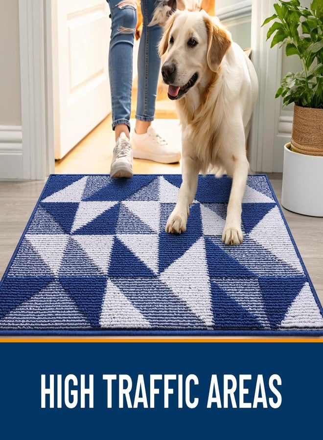 OLANLY Door Mat Indoor Entrance Washable 32x20, Odor-Free Low-Profile Front Back Geometric Doormat, Absorbent Resist Dirt Entry Carpet, Easy to Clean Sturdy Inside Floor Mats for Entryway, Navy - Image 5