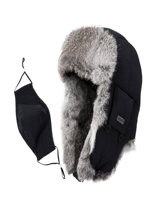 Comhats Winter 100% Rabbit Fur Lined Russian Ushanka Earflap Trapper Hat Trooper (US, Alpha, One Size, 69185_Black) - Image 1