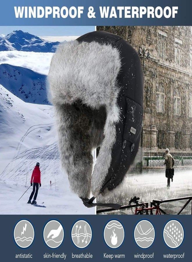 Comhats Winter 100% Rabbit Fur Lined Russian Ushanka Earflap Trapper Hat Trooper (US, Alpha, One Size, 69185_Black) - Image 2