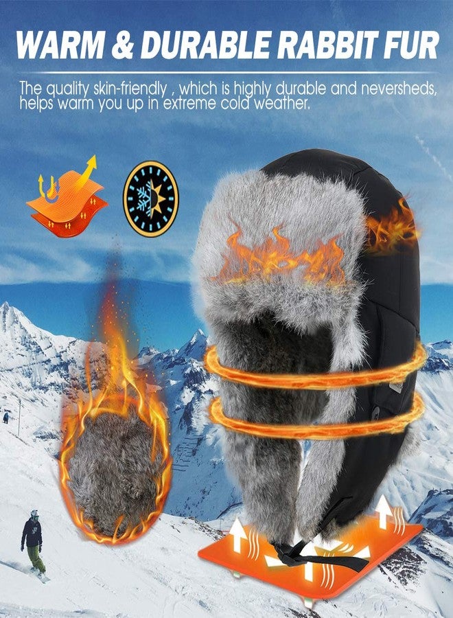 Comhats Winter 100% Rabbit Fur Lined Russian Ushanka Earflap Trapper Hat Trooper (US, Alpha, One Size, 69185_Black) - Image 3