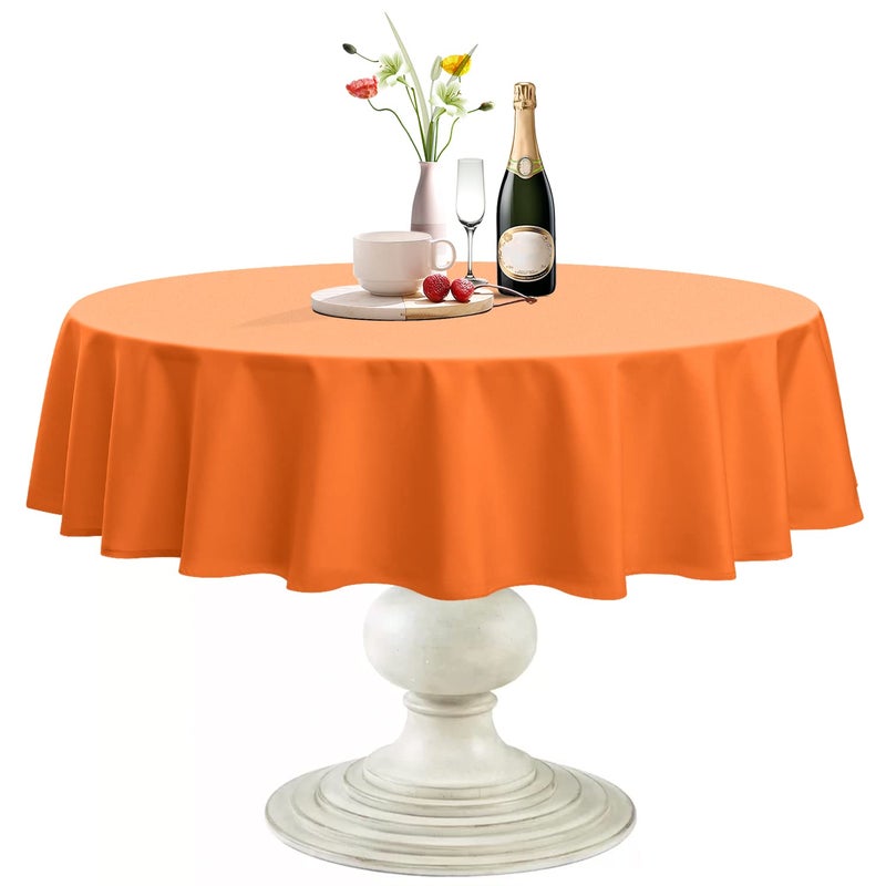 Softalker Round Tablecloth  Waterproof & Stain Resistant Table Cloth Wrinkle Free Fabric Washable 210GSM Polyester Table Cover for Dining/Party/Thanksgiving - 60 inch Orange - Image 1