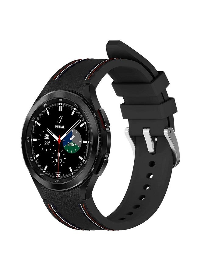 LDFAS Compatible for Samsung Galaxy Watch 4 Classic 42mm 46mm Bands, 20mm Silicone Hybrid Leather Watch Strap with Curved Buckle Compatible for Samsung Galaxy Watch 4 40mm/44mm Band, Black - Image 1