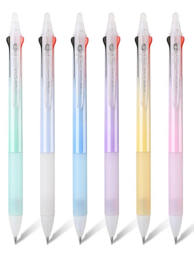 BAYTORY 6Pcs 3-Color Erasable Pens, Retractable 0.5mm Fine Point Pen with Eraser, Assorted Colors Quick Drying Erasable Gel Pens, Smooth Writing for Crossword Puzzles - Image 1