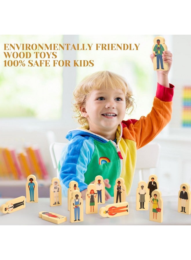 Arrowbash 30 Pcs Wooden Community Helpers Toys Multicultural Career Wooden People Figures Small Professionals Character Set for Preschool Classroom Games Educational Activity Sorting Stacking Toys - Image 5