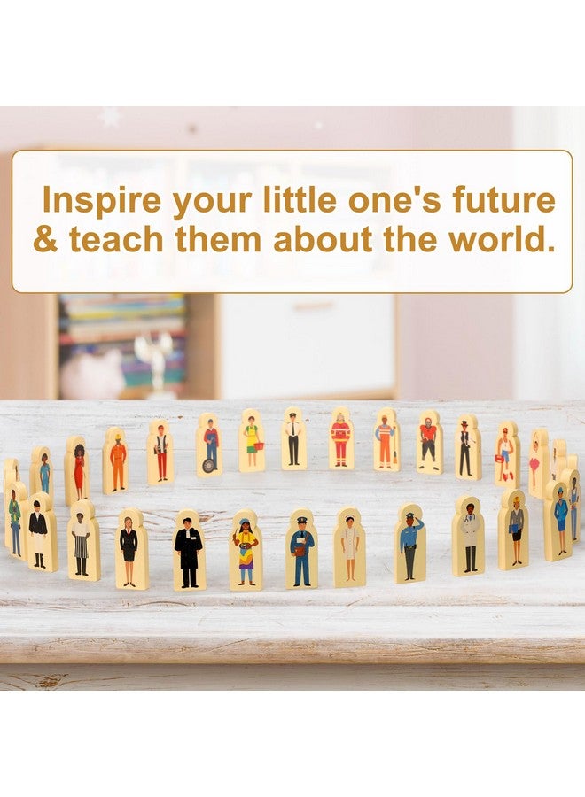 Arrowbash 30 Pcs Wooden Community Helpers Toys Multicultural Career Wooden People Figures Small Professionals Character Set for Preschool Classroom Games Educational Activity Sorting Stacking Toys - Image 4