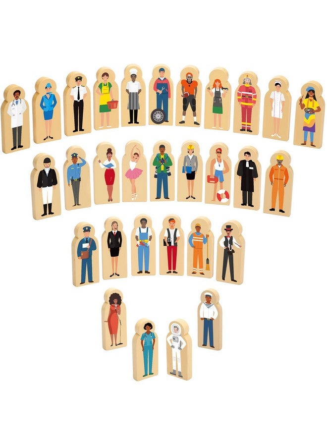 Arrowbash 30 Pcs Wooden Community Helpers Toys Multicultural Career Wooden People Figures Small Professionals Character Set for Preschool Classroom Games Educational Activity Sorting Stacking Toys - Image 3