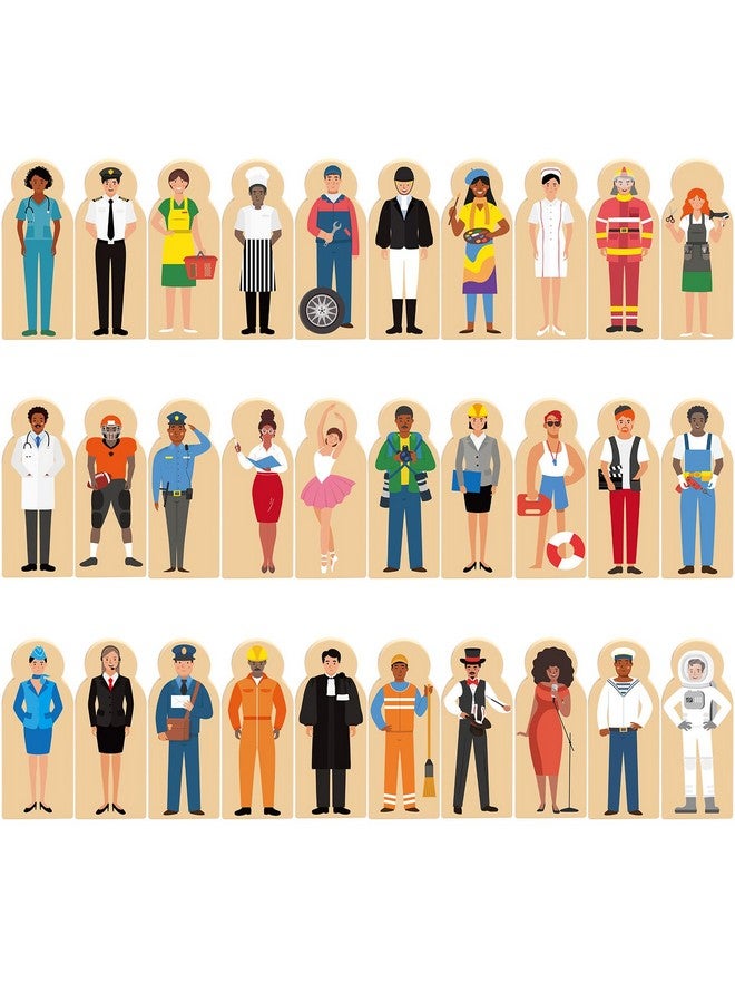 Arrowbash 30 Pcs Wooden Community Helpers Toys Multicultural Career Wooden People Figures Small Professionals Character Set for Preschool Classroom Games Educational Activity Sorting Stacking Toys - Image 1