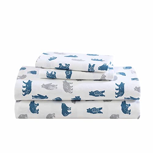 Eddie Bauer Queen Sheet Set Cotton Flannel Bedding Set Brushed for Extra Softness Cozy Home Dcor Bear Mountain Grey Queen - Image 1
