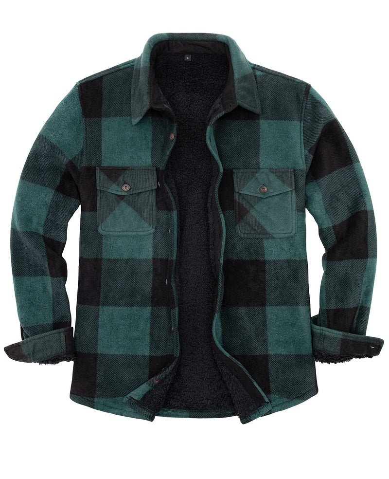 ZENTHACE Mens Sherpa Fleece Lined Flannel Shirt for Men Warm Brushed Plaid Shirt JacketAll Sherpa Fleece Lined Green XL