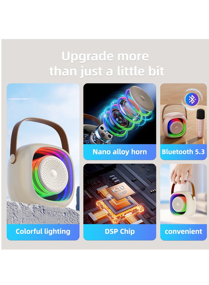 Karaoke Bluetooth Speaker with 2 Wireless Mic,Mini Portable Bluetooth Speaker with Microphone,Colorful Ambient Light for Family Gatherings and Entertainment - Image 4