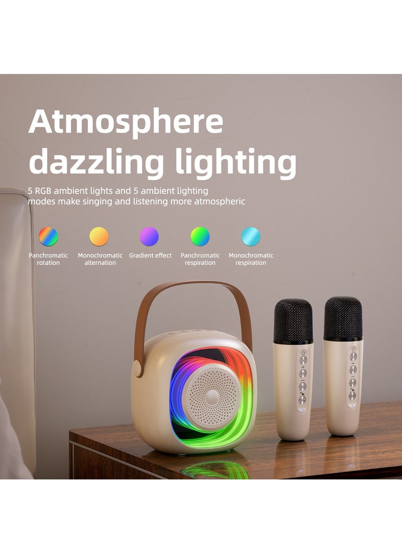 Karaoke Bluetooth Speaker with 2 Wireless Mic,Mini Portable Bluetooth Speaker with Microphone,Colorful Ambient Light for Family Gatherings and Entertainment - Image 5